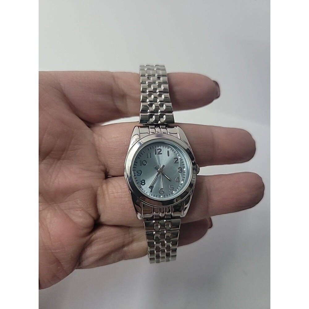 Vintage Silver Tone Analog Wristwatch Blue Dial Expansion Band Women's - Picture 13 of 13